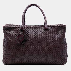 Pre Owned Bottega Veneta Burgundy Large Nappa Intrecciato Brick Tote
