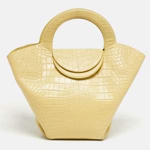 Pre Owned Bottega Veneta Yellow Crocodile Embossed Leather Doll Tote