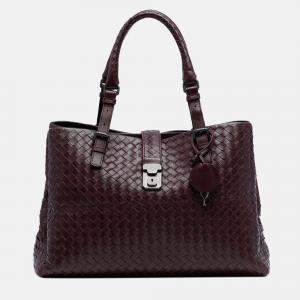 Pre Owned Bottega Veneta Burgundy Medium Nappa Intrecciato Roma Tote