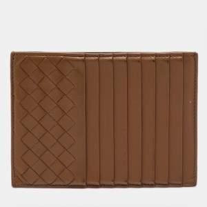 Pre Owned Bottega Veneta Brown Intrecciato Leather Card Case