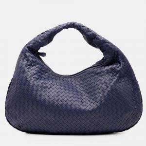 Pre Owned Bottega Veneta Blue Medium Nappa Intrecciato Veneta Hobo