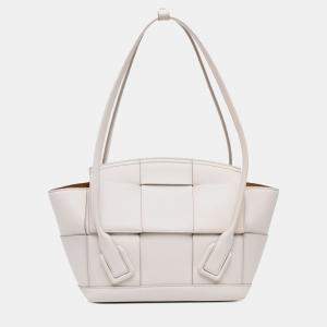 Pre Owned Bottega Veneta White Small Calfskin Maxi Intrecciato Arco Satchel