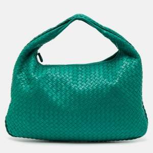 Pre Owned Bottega Veneta Teal Green Intrecciato Leather Veneta Hobo