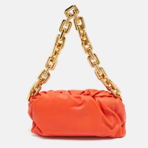 Pre Owned Bottega Veneta Orange Leather The Chain Pouch Bag