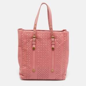 Pre Owned Bottega Veneta Pink Intrecciato Leather Vertical Tote