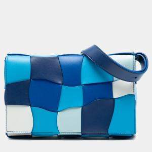 Pre Owned Bottega Veneta Blue Nappa Intrecciato Wavy Cassette Crossbody