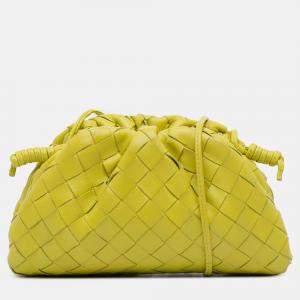 Pre Owned Bottega Veneta Yellow Nappa Intrecciato The Mini Pouch Crossbody