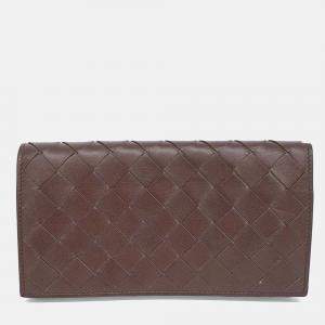 Pre Owned Bottega Veneta Brown Leather Mesh Long Wallet