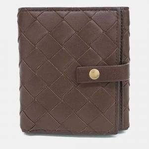 Pre Owned Bottega Veneta Brown Leather mesh bi-fold wallet