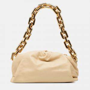 Pre Owned Bottega Veneta Beige Brown Lambskin Chain Pouch