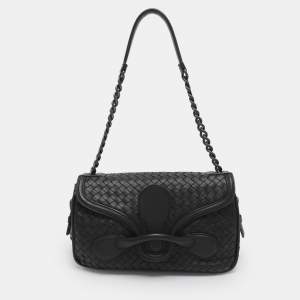 مملوكة مسبقًا حقيبة كتف بوتيغا فينيتا ريالتو جلد ثعبان أسود وأصفر