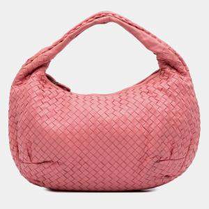 Pre Owned Bottega Veneta Pink Medium Nappa Intrecciato Belly Hobo
