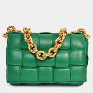 مملوكة مسبقًا Bottega Veneta Green Maxi Intrecciato Leather Cassette Chain Shoulder Bag