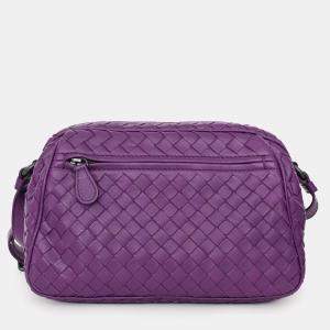 Pre Owned Bottega Veneta Purple Intrecciato Leather Camera Crossbody Bag