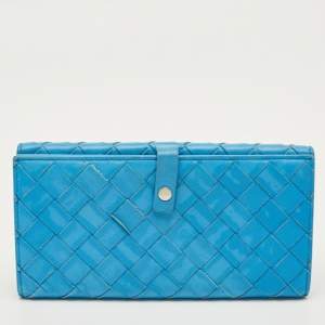 مملوكة مسبقًا Bottega Veneta Light Blue Intrecciato Leather French Flap Wallet