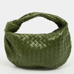 Pre Owned Bottega Veneta Jodie Small Olive Green Intrecciato Leather Hobo