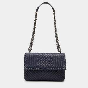 مملوكة مسبقًا Bottega Veneta Blue Small Nappa Intrecciato Stitched Olimpia Shoulder Bag
