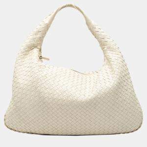 Pre Owned Bottega Veneta White Medium Nappa Intrecciato Veneta Hobo