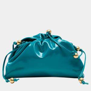 Pre Owned Bottega Veneta Blue Patent Beaded Strap The Mini Pouch Crossbody