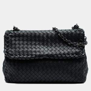 Pre Owned Bottega Veneta Black Medium Nappa Intrecciato Olimpia Shoulder Bag