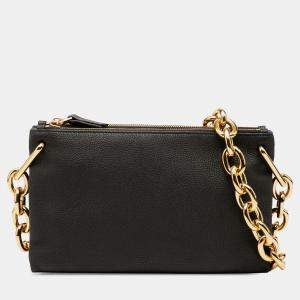 مملوكة مسبقًا Bottega Veneta Black Leather Double Zip Chain Crossbody