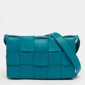 Pre Owned Bottega Veneta Cassette Teal Green Intrecciato Leather Shoulder Bag