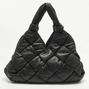 Pre Owned Bottega Veneta Padded Lock Black Leather Shoulder Bag