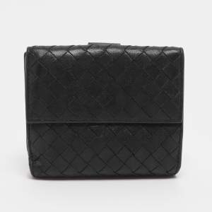 مملوكة مسبقًا Bottega Veneta Black Intrecciato Leather French Wallet