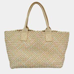 مملوكة مسبقًا Bottega Veneta Intrecciato Cabas PM Leather Tote Bag Cream