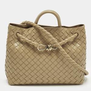 مملوكة مسبقًا Bottega Veneta Andiamo Medium Tan Intrecciato Leather Tote