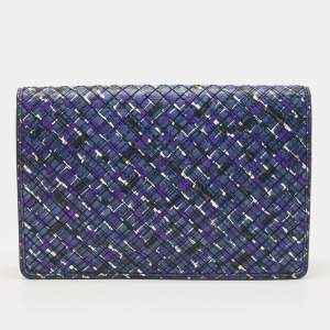 مملوكة مسبقًا Bottega Veneta Blue/Purple Intrecciato Leather Flap Clutch