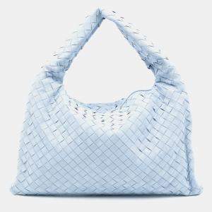 Pre Owned Bottega Veneta Blue Small Suede Intrecciato Hop Hobo