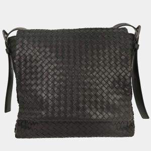 Pre Owned Bottega Veneta Black Calfskin Intrecciato Messenger Bag