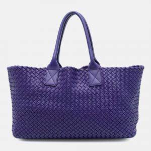 Pre Owned Bottega Veneta Purple Medium Lambskin Intreccio Cabat Tote