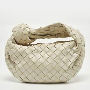Pre Owned Bottega Veneta Jodie Mini Off White Intrecciato Leather Hobo