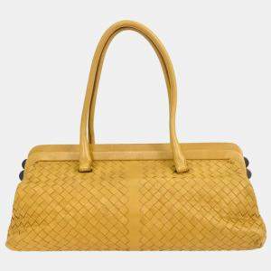 Pre Owned Bottega Veneta Yellow Lambskin Intrecciato Handbag