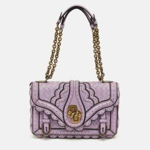 Pre Owned حقيبة كتف بوتيغا فينيتا سيتي نوت جلد انتريتشياتو ليلك/أسود