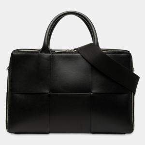 Pre Owned Bottega Veneta Black Calfskin Maxi Intrecciato Arco Briefcase