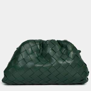Pre Owned Bottega Veneta Forest Green Intrecciato Leather Mini Pouch Bag