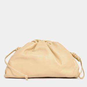 Pre Owned Bottega Veneta Beige Leather Mini Pouch Bag