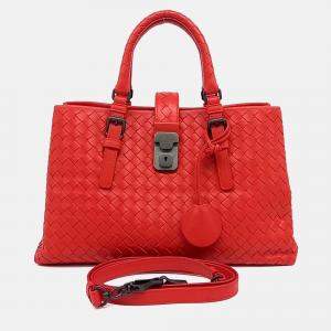 Pre Owned Bottega Veneta Red Leather Mesh Roma Bag