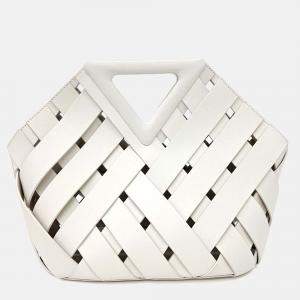 Pre Owned Bottega Veneta White Leather Triangle Basket