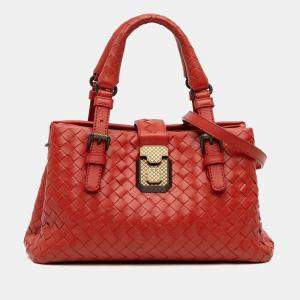 Pre Owned Bottega Veneta Red Mini Nappa Intrecciato Roma Satchel