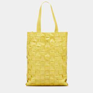 Pre Owned Bottega Veneta Yellow Nappa Maxi Intrecciato Cassette Tote