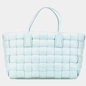 Pre Owned Bottega Veneta Blue Large Lambskin Intreccio Padded Tote