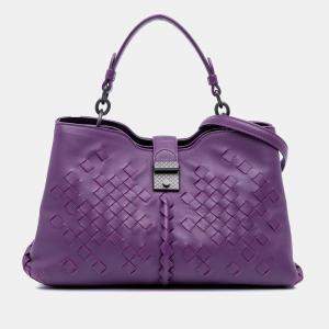 Pre Owned Bottega Veneta Purple Nappa Intrecciato Napoli Satchel