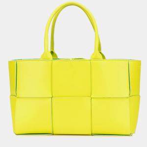 Pre Owned Bottega Veneta Yellow Small Nappa Maxi Intrecciato Arco Tote