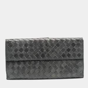 مملوكة مسبقًا Bottega Veneta Grey Lizard Embossed Intrecciato Leather French Flap Wallet