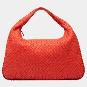 Pre Owned Bottega Veneta Orange Medium Nappa Intrecciato Veneta Hobo