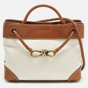 مملوكة مسبقًا Bottega Veneta Andiamo Small Brown/Natural Canvas and Leather Tote